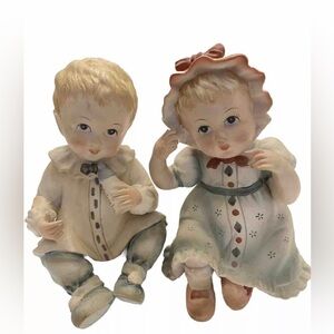 Pair Lefton Hand Painted Babies Bisque Porcelain Japan KW1927 Antique